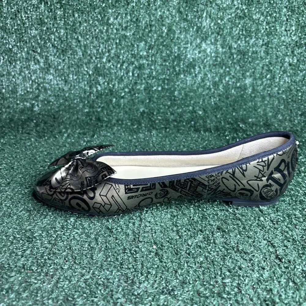 NEW Sam Edelman Circus LOGO‎ Gold Black Ciera Slip On Ballet Flats Bow Size 7